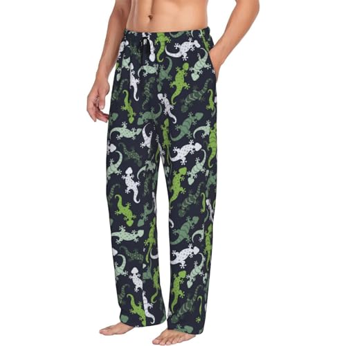 Novastar Mens Pajama Pants Bottoms with Pockets- Cute Lizard Gecko Green Soft Men Pj Pants, Comfy Men Lounge Pants