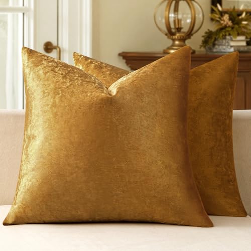 Image of MIULEE Velvet Throw Pillow Covers 16x16 Inch, Pack of 2 - Dark Gold, Soft Solid Decorative Pillow Covers Cushion Cases Modern Luxury Home Decor for Couch Sofa Bedroom Livingroom