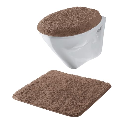 Erwin Müller Hänge-WC-Set 2-TLG. Rhodos Uni, WC-Vorlage, WC-Deckelbezug rutschhemmend braun Größe - ultraweich, extrem saugfähig, flusenarm