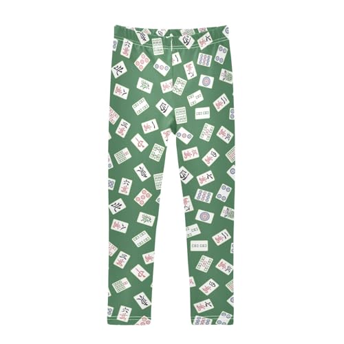 Chinese Mahjong Girls Leggings,Workout Leggings for Girls Toddler Athletic Leggings Size for 3-10T
