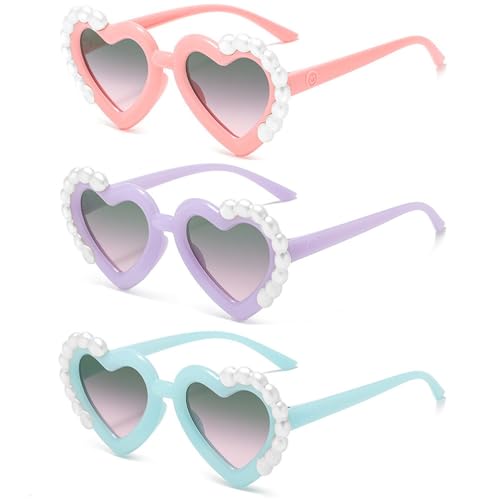 Ridering Toddle Girl Peal Heart Sunglasses,UV 400 Protection for Toddler Party Beach Shades Age 2-8