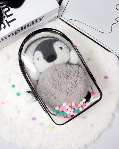 Image of Clear Figure Display Bag with Keychain for Doll, Protective Case for Plush Doll, Clear Hanging Display Cases, Crossbody Doll Storage Bag, PVC Storage Case Cover for Figures Dolls (Black, Large)