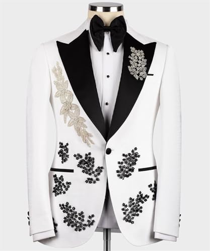 Mens Suits Slim Fit 3 Piece Formal Wedding Tuxedo Suits Blazer Pants for Dinner Party Prom White2