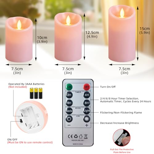 Bougies LED en cire rose avec télécommande et minuterie - 2