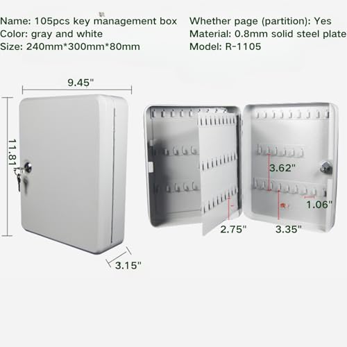 GOVNPJ Armário de chave de 105 posições, organizador de chaves montado na parede com prateleiras ran