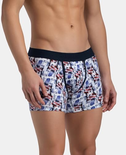 Image of Jockey US63 Men's Super Combed Cotton Elastane Stretch Printed Trunk with Ultrasoft Waistband