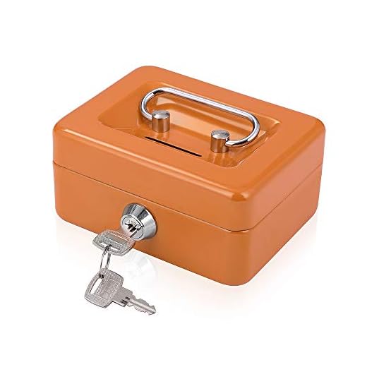 Cash Box with Slot for Kids Small Cash Box with Money Tray and Key Lock Mini Lock Box with Slot for Money Piggy Bank 4.9" x 3.7" x 2.4" Orange