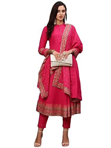 Image of ANNI DESIGNER Women Cotton Blend Solid Kurta With Pant & Dupatta