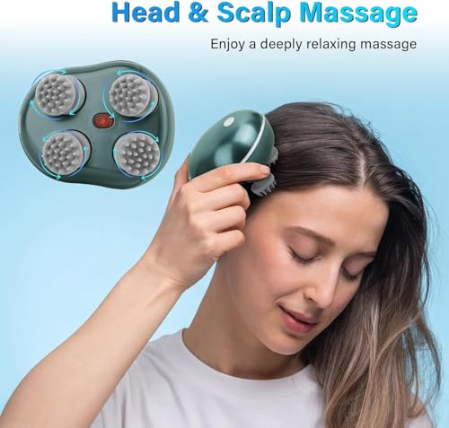 Image of Electric Scalp Massager- 96 Silicone Kneading Points with Detachable Heads | Multi-Use Scalp, Body & Head Massager for Hair Growth | Ergonomic Green Design (Green)