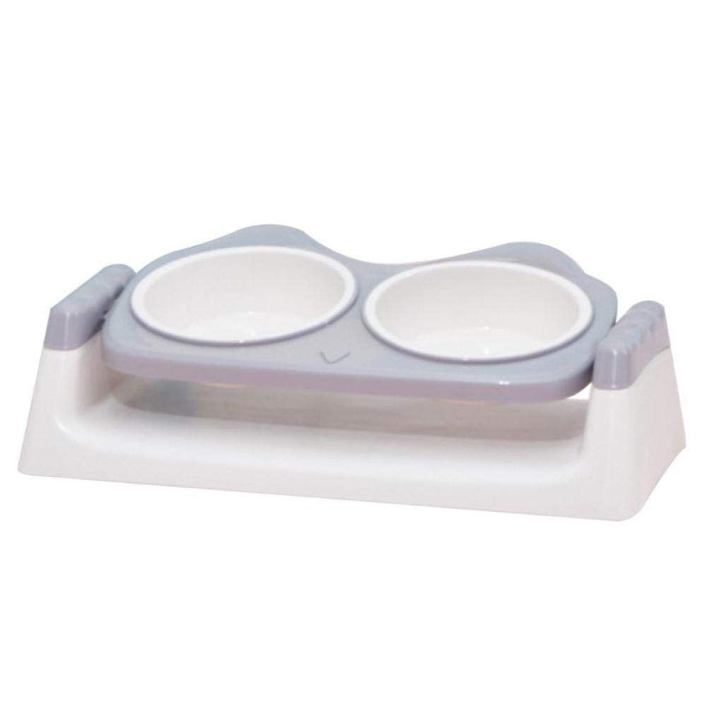 GVRPV Pets Feeder BowlDog Cat Double Bowl with Raised Stand Pet Food Water Feeder 15° Tilted Dispenser-Blue