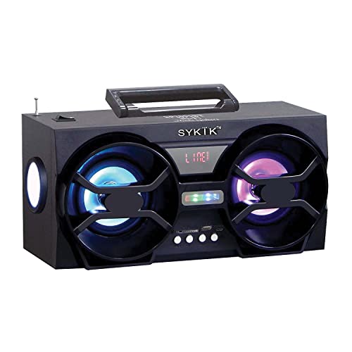 Sykik SP2091BT, Bluetooth Boombox with Light Show, SD/MMC/USB, FM Radio, Built-in Rechargable Battery and Remote Control