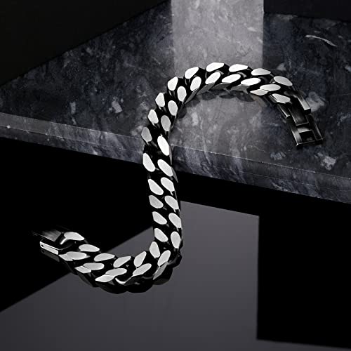 Mens Bracelet -Stainless Steel Fold Over Clasp Cuban Chain Bracelet for Men4