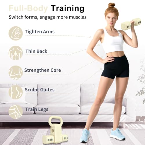 Image of Hezeyferg Adjustable Dumbbell Set, 2-in-1 Hand Weights with Kettlebell Form | 4-Level 2.2-5.5lb Each, Dual-Button Locking, for Women Men Beginners Home Gym, Portable & Space-Efficient, Full Body Workout