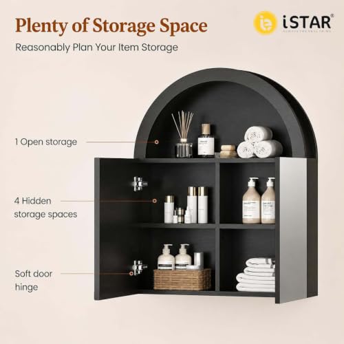 Image of iSTAR Wall Mounted Storage Mirror Cabinet, Bathroom Wall Mirror with Storage Shelf Mirror with Hidden Cabinet Organizer | Modern Wall Mounted for Bathroom, Bedroom, Washbasin (Black)