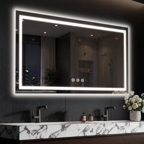 Image of 48x32 LED Bathroom Mirror with Anti-Fog, Backlit & Front Lit, Memory | Stepless Dimmable 3 Color CRI 95+ Shatterproof Tempered Glass ETL Listed for Safety Lighted Bathroom Vanity Mirror for Wall