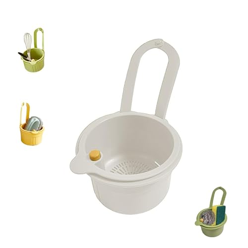 Kitchen Sink Strainer Basket, Hanging Corner Food Scrap Catcher, Sink Basket Strainer for Drain, Food Catcher Basket for Kitchen Sink Drain, Easy-Press Pouring Design, Tool-Free Installation (White)