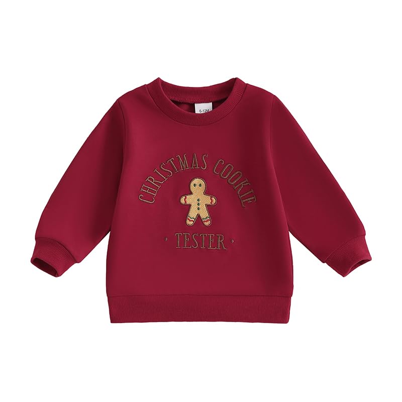Toddler Baby Girl Boy Christmas Outfit Christmas Cookie Tester Sweatshirt Long Sleeve Pullover Fall Winter Clothes (Gingerbread Man -Red, 12-18 Months)