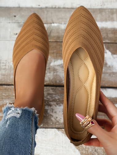 Women's Flats Shoes Pointed Toe Knit Ballet Flats Comfortable Casual Dressy Slip On Flat Work Office Shoes4