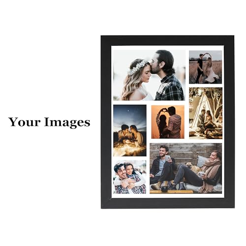 Image of 7 Images Customised Wood Photo Collage Vertical Rectangular Frame For Birthday,Anniversary,Wedding Gift,Personalized Collage Gift,Wall Photo Frame,6X8 Inch,Black