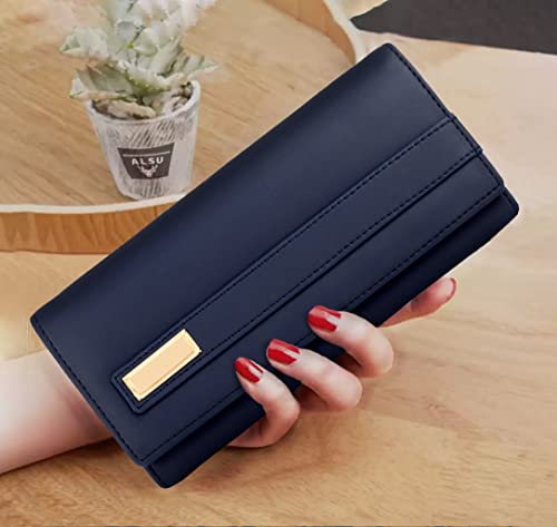 Image of ALSU Women's Hand Wallet Purse Clutch | Phone Pocket | Coin Compartment | Credit Card Slots| Zipper Pocket| Office use| Casual use| Faux Leather (Blue)