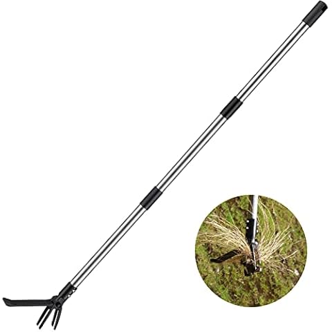 Weed Puller Tool, Stand Up Weeder Puller Heavy Duty with 4-Claw Steel Head, Gardening Hand Weed Remover Tools for Yard Lawn Care, 5ft Cover