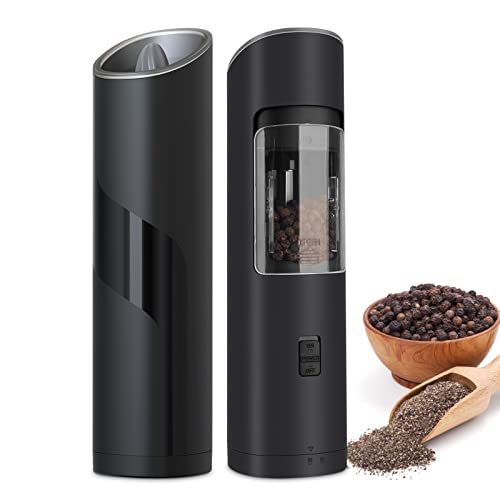 COKUNST Electric Salt and Pepper Grinder Set, 2pcs Battery Operated Gravity Sensing Grinder with Light and Switch Button, Adjustable Roughness Automatic Pepper Mill with One Hand Operation for Kitchen