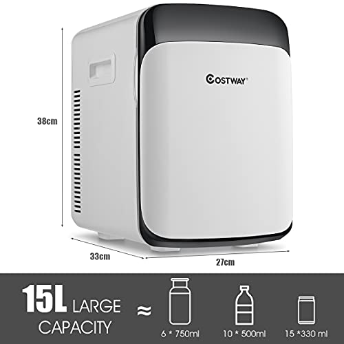 COSTWAY 2-in-1 kleine koeler en warmer, 15L compacte koelkast, kleine koelkast, kleine koeler en warmer voor in de auto, draagbare koelkastkoeler en koelkast, halfgeleider, drankenkoelkast (Wit) - Image 7