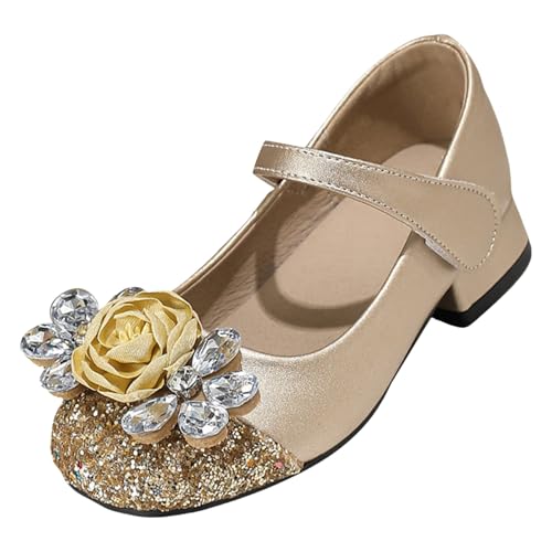 IWIHMIV Toddler Girls Dress Low Chunky Heel Shoes Flower Girls Mary Jane Flat Leather Shoes for Party Wedding