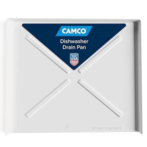 Camco Dishwasher Drain Pan - Measures 24 x 20-1/2 OD - Protects Floors Cabinets Walls & Features Front Opening for Easy Leak Detection - Crafted of Heavy-Duty Polymer - 24 x 20-1/2 (20600)