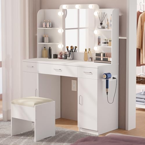 Xilingol Vanity Desk with Mirror and Lights, 45.3
