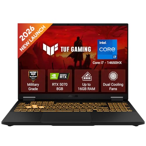 Image of ASUS TUF F16 (2026),(14th Gen),Intel Core i7 14650HX,RTX 5070-8GB,16GB RAM (Upgradeable),1TB SSD,2.5k FHD+,16 inch(40 cm),Win 11,M365 Basic(1Y),Office 24,Jaeger Gray,2.2 Kg,FX608JPR-QT073WS,Gaming Laptop