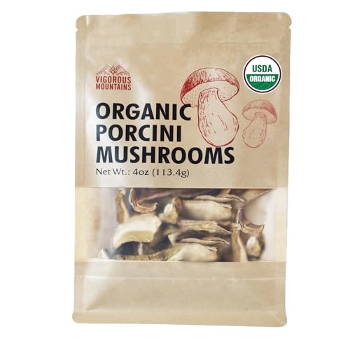 Vigorous Mountains Organic Dried Porcini Mushrooms Natural Dry Dehydrated Funghi Boletus Edulis Slices For Cooking 4Oz cover