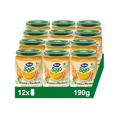 Hero Solo, Tarrito Verduras Bebé, Zanahoria Calabaza con Aceite de Oliva Virgen Extra, Sin Sal Añadida ni Conservantes, 190g x 12U, Para Bebés Desde 6 Meses