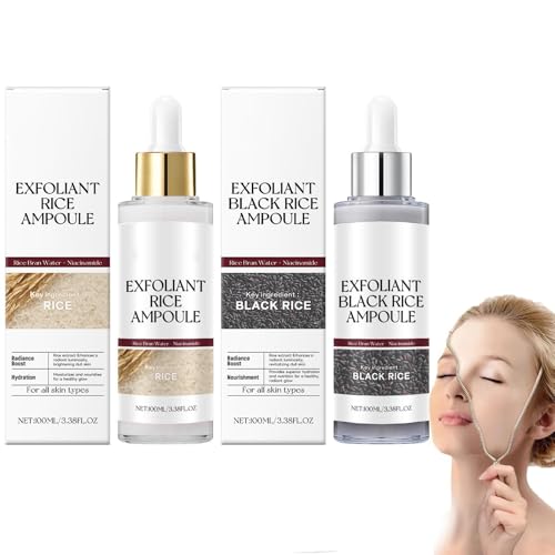 2Pcs Black and White Rice Exfoliant, Rice Ampoule Duo White Rice Ampoule Black Rice Exfoliating Peeling Solution, Moisturizing & Pore Minimizer for Face (Black & White Rice Exfoliant)