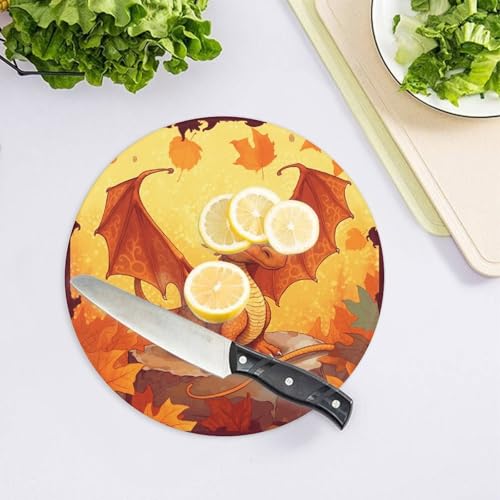 Planche à découper ronde en verre dragon orange pour chef - 5