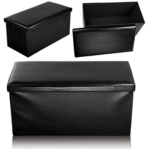 Ashley Mills New Large Ottoman Foldaway Storage Blanket Toy Box Bench Faux Leather Black (76x38 cms) Cover