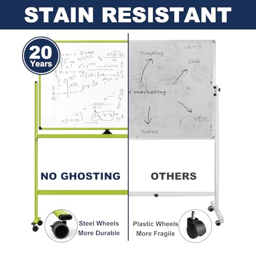 Image of Large Dry-Erase Rolling Magnetic Whiteboard - 48 x 32 Inches Dry Erase Board with Stand Height Adjust Double Sides Mobile White Board Easel on Wheels with 25 Sheets Paper Pad Office, Home & Classroom