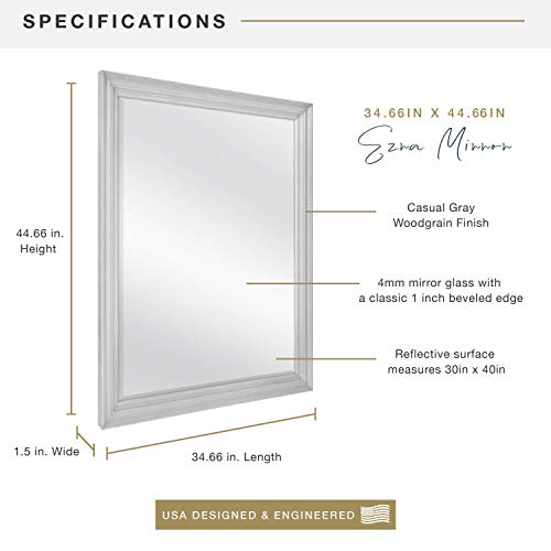 Image of MCS Ezra 34.66x44.66 Large Wall Mirror, Gray Woodgrain & Beveled Mirror, Vertical & Horizontal Wall Hanging Mirror for Bathroom, Bedroom & Livingroom