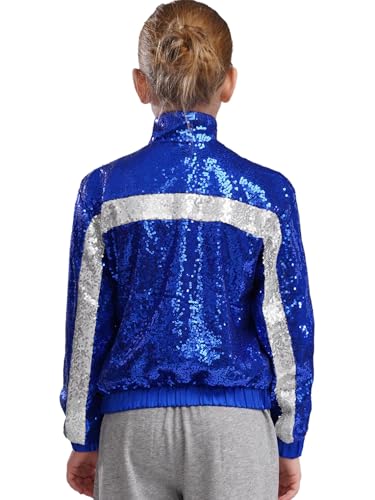 easyforever Kids Girls Sequin Long Sleeve Zipper Bomber Jacket Sparkle Hip Hop Jazz Dance Performance Coat Outwear3