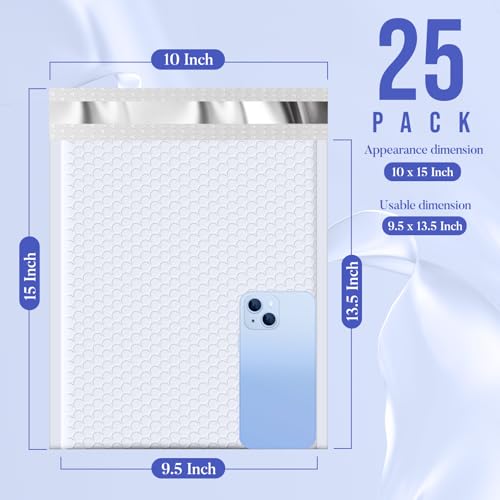 Image of Fuxury White Bubble Mailers 9.5x14.5 inch 25 Pack Large Opaque Padded Envelopes | 9.5x13.5 usable size,#4 self seal waterproof bubble envelopes,cushioned protection for books,shirts,documents,small business