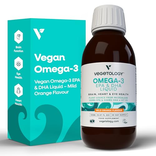 Vegan-Omega-3-Supplements-150-ml-30-Day-Supply--Plant-Source-from-Microalgae--EPA-300MG-DHA-500-MG-VIT-D3--Health-Supplements-for-Heart-Eye-Brain-Health-Orange-Flavored