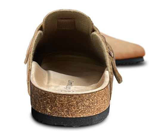 Image of BULLIANT Women Clogs-Fleece-Lined Suede Mules Slippers Nurse Shoes Unisex-Memory Foam Arch Support Cork-Footbed