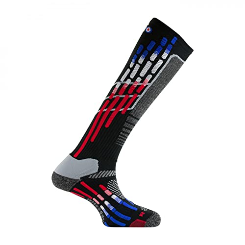 Thyo - Mi bas chaussettes hautes de ski MADE IN FRANCE - couleur - Noir tricolore - Pointure - 44-46