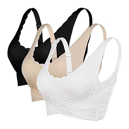 Vertvie Dam spets sport bh framknäppt utan bygel bystier justerbar klassisk yoga bh push up vadderad bralette må-bra-bh, Svart + hud+vit, L
