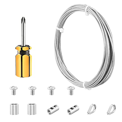 Abimars Câble inox, 6m Câble acier inoxydable avec boucle de sertissage en aluminium, fil de suspension revêtu de vinyle 304, noyau de brin 7x7 pour accrocher des images, corde à linge, pêche Cover