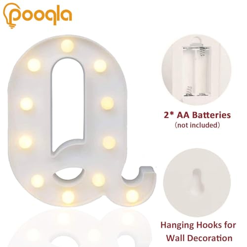 Image of Pooqla LED Marquee Letter Lights Sign, Light Up Alphabet Letter for Home Party Wedding Decoration Q
