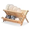 Vdomus Bamboo Dish Drying Rack - Foldable Dish Rack for Kitchen - Collapsible & Compact Wooden Plate Holder - Eco-Friendly & Functional Wood Dryer Rack for Plates - Space-Saving Storage Organizer