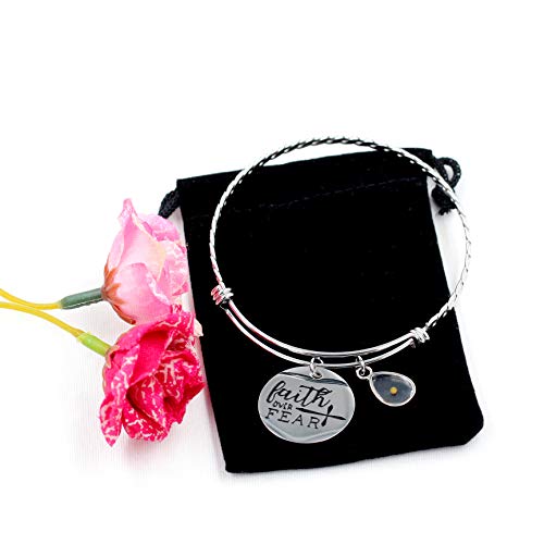 Tobestu Stainless Steel Faith Over Fear Bangles with Teardrop Mustard Seed Charms Extendable Wire Bangle Bracelets for Girls ZY023 (Drop)