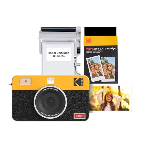 KODAK Mini Shot 2 Retro 4PASS 2-in-1 Instant Camera and Photo Printer (2.1x3.4 inches) + Initial 8 Sheets + 30 Sheets Bundle, Yellow