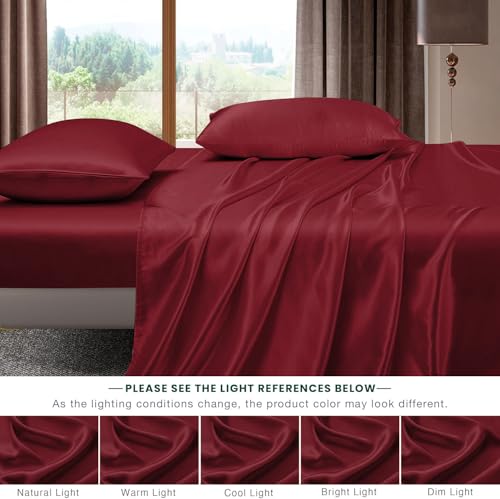 Image of Homestan Satin Bedsheet for King Size Bed with 2 Pillow Covers, Modern Bed Sheet for Romantic Nights(100x108 inches, Crimson Red)